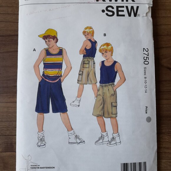 Boys Tank Top & Cargo Shorts Sewing Pattern Sizes 8-14 Kwik Sew 2750 UNCUT - Picture 2 of 8